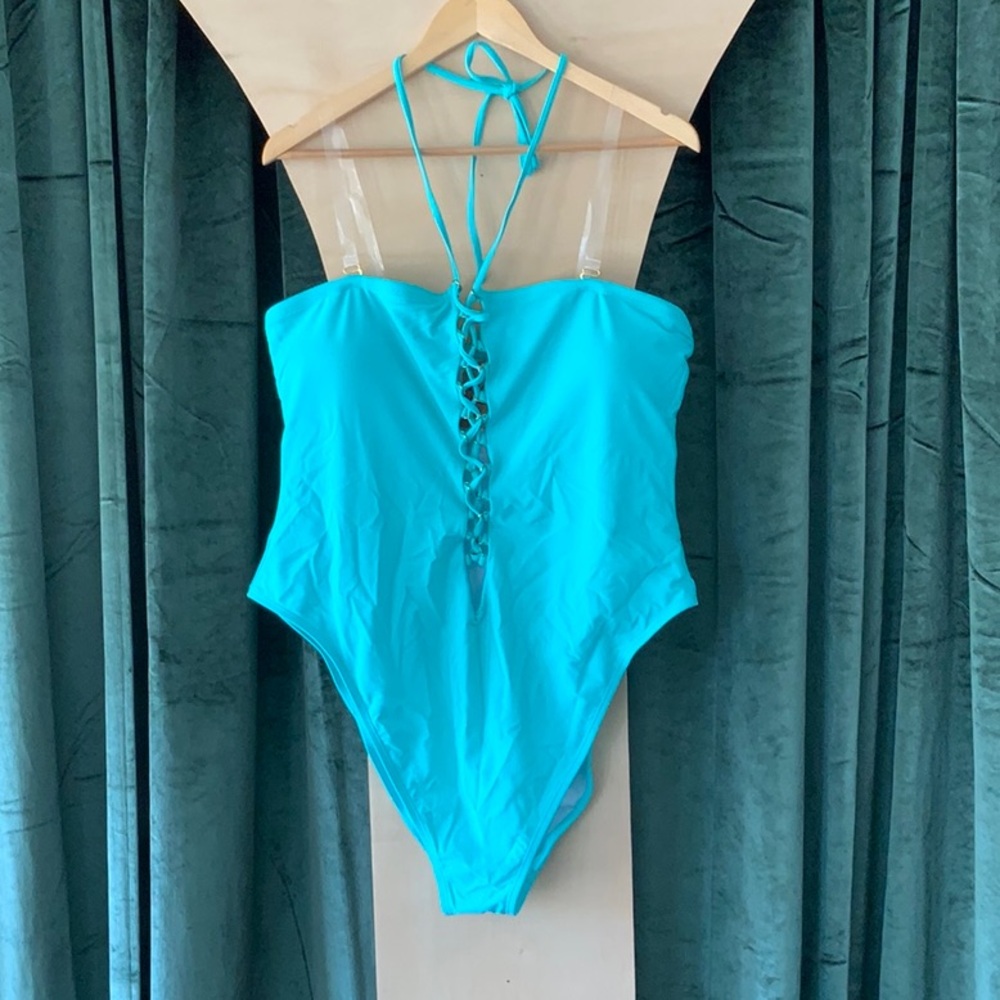 Tabria Majors Aqua Blue One Piece Swimsuit